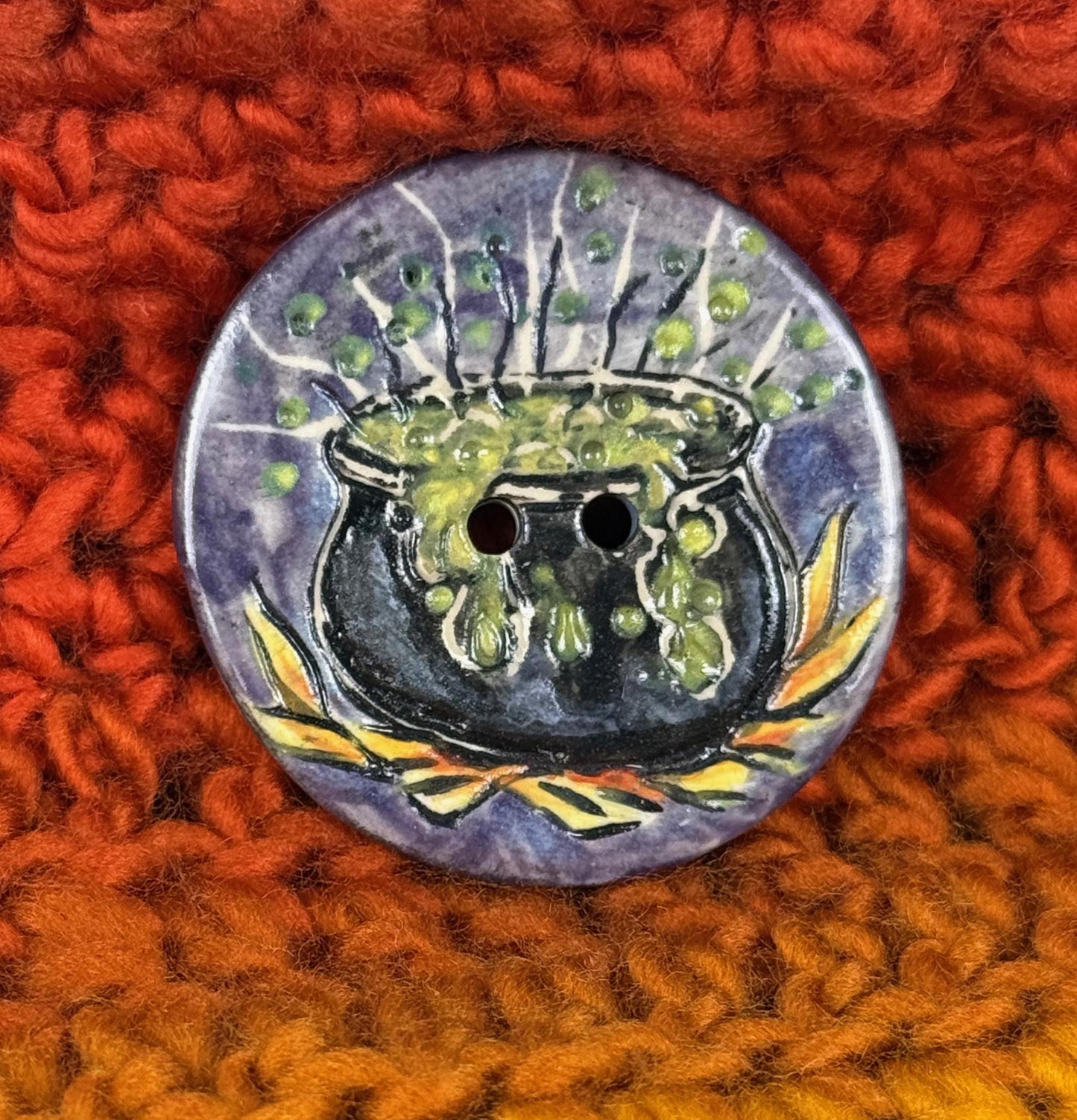 Witch's Brew Black Cauldron Large Round Button
