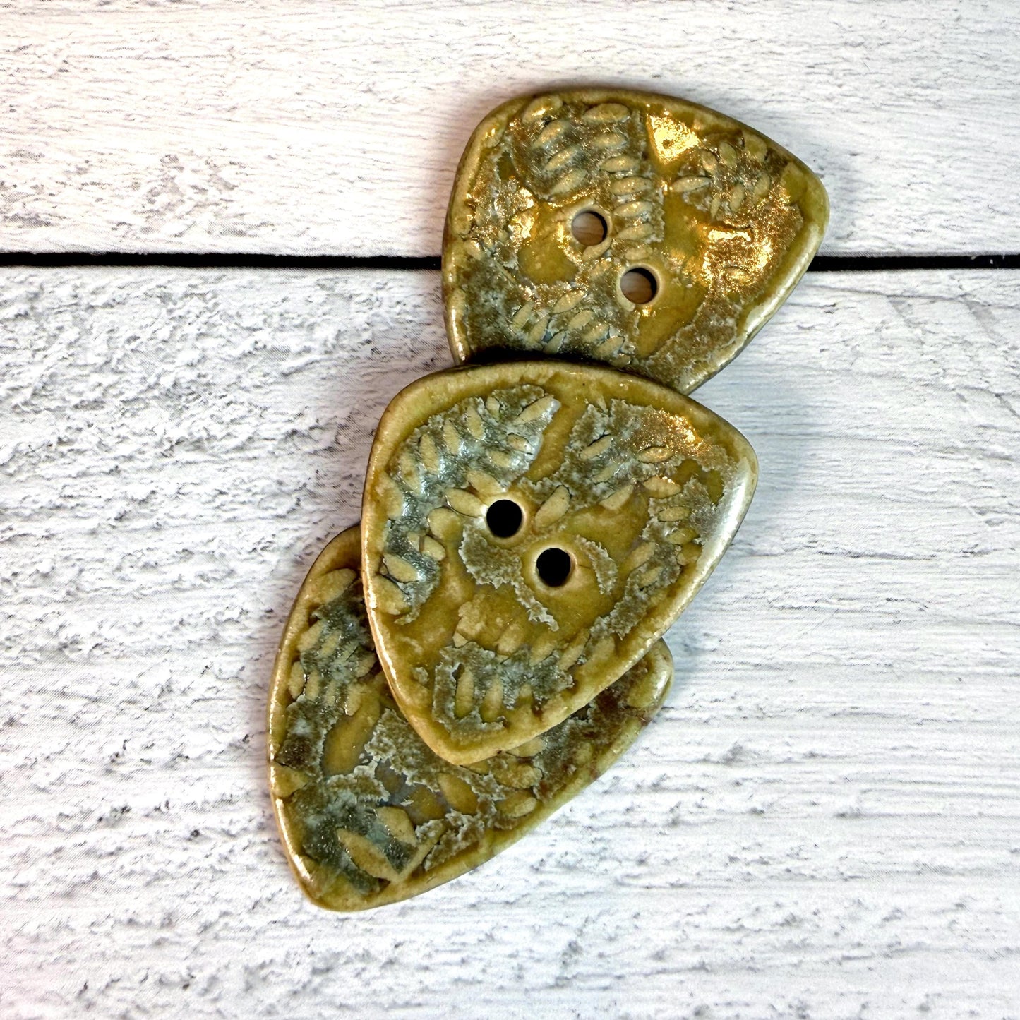 Spring Ferns with Green and Gold  2 Hole Small Triangular Buttons
