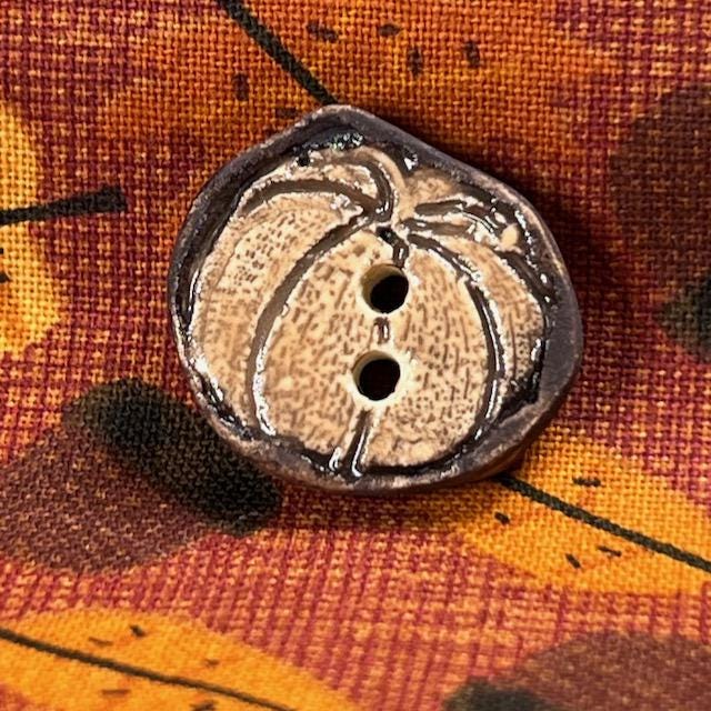 Pumpkin with Brown Details Ceramic Button