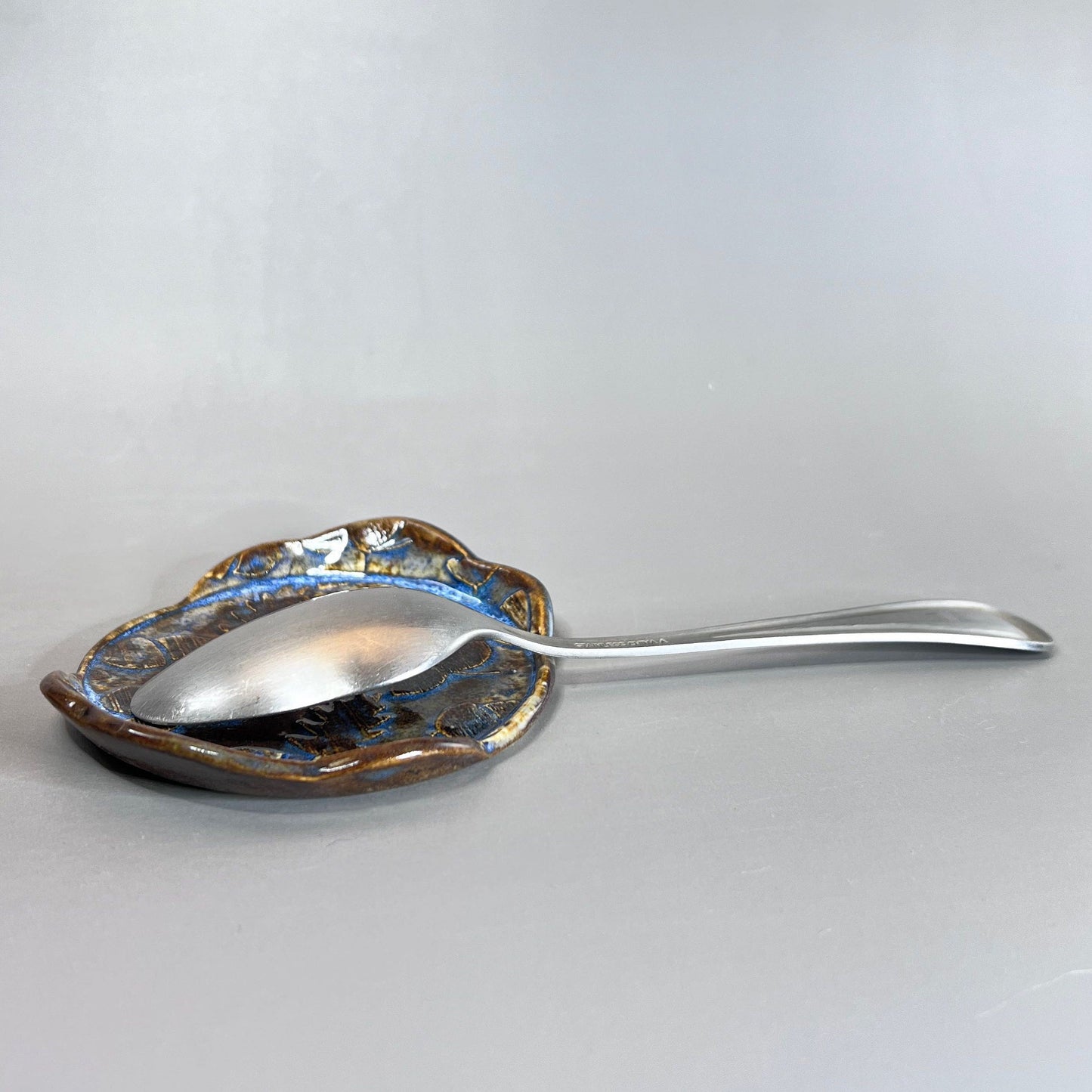 Brown and Blue Fall Acorn Stoneware Teabag Holder/ Spoon Rest