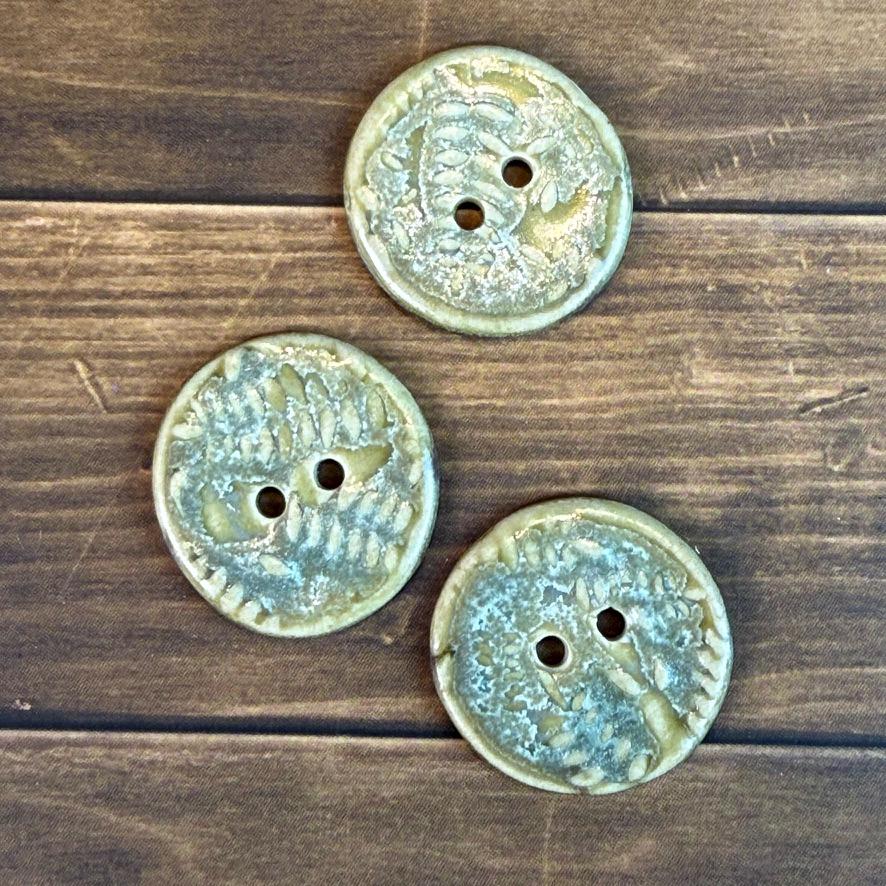 Small Spring Ferns with Green and Gold  2 Hole Round Buttons
