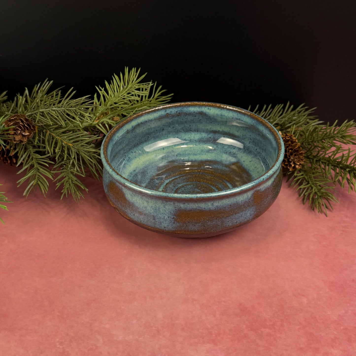Blue with Brown Shallow Brown Stoneware Bowl