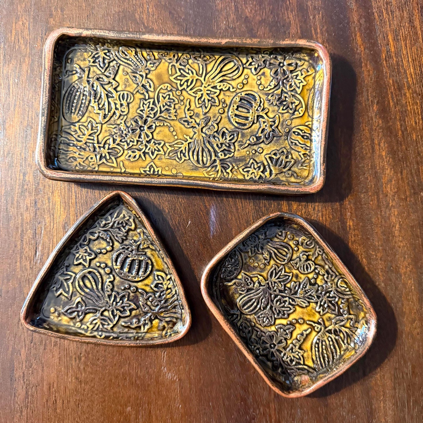 Triangular Gourds and Pumpkins Harvest Gold Trinket Dish