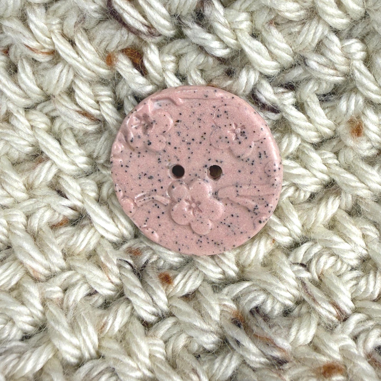 3 Light Pink Cherry Blossom Speckled Porcelain Buttons