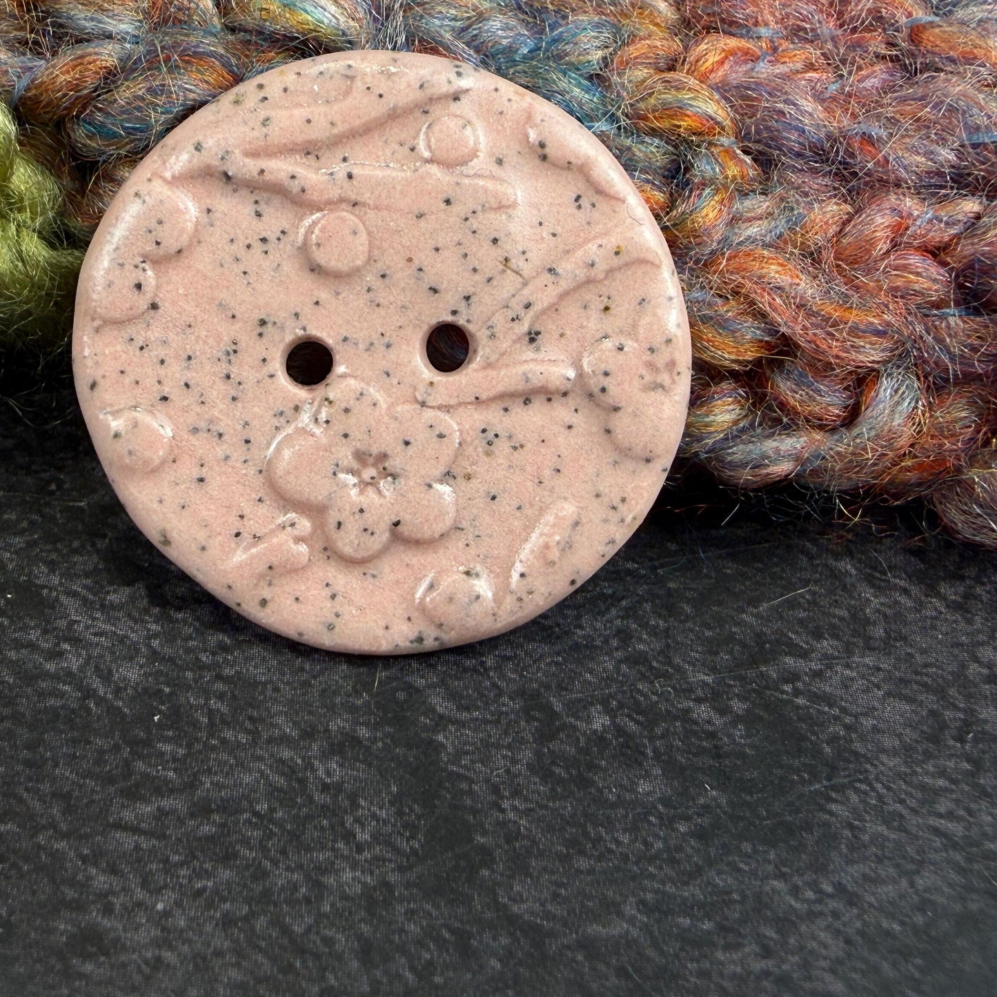 3 Light Pink Cherry Blossom Speckled Porcelain Buttons