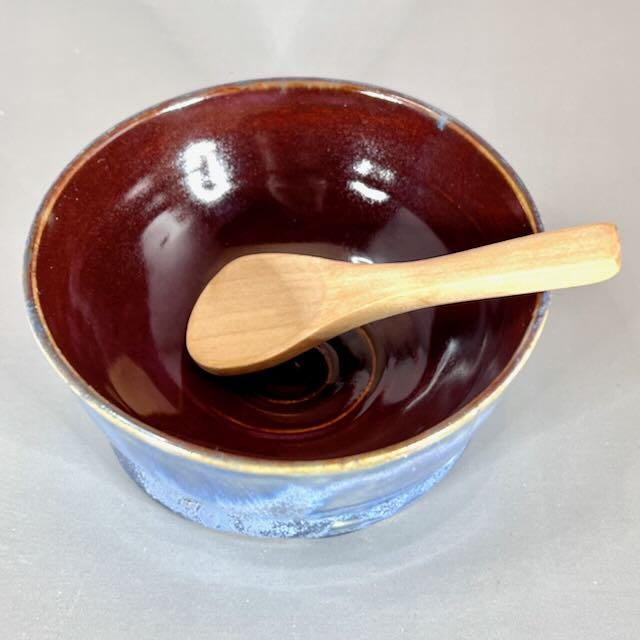 Handmade Glazed Stoneware Prep Bowl, Blue Berry Condiment Bowl
