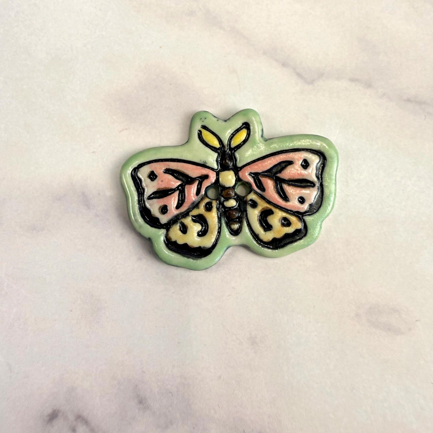 Coral Pink and Orange Moth Ceramic Button