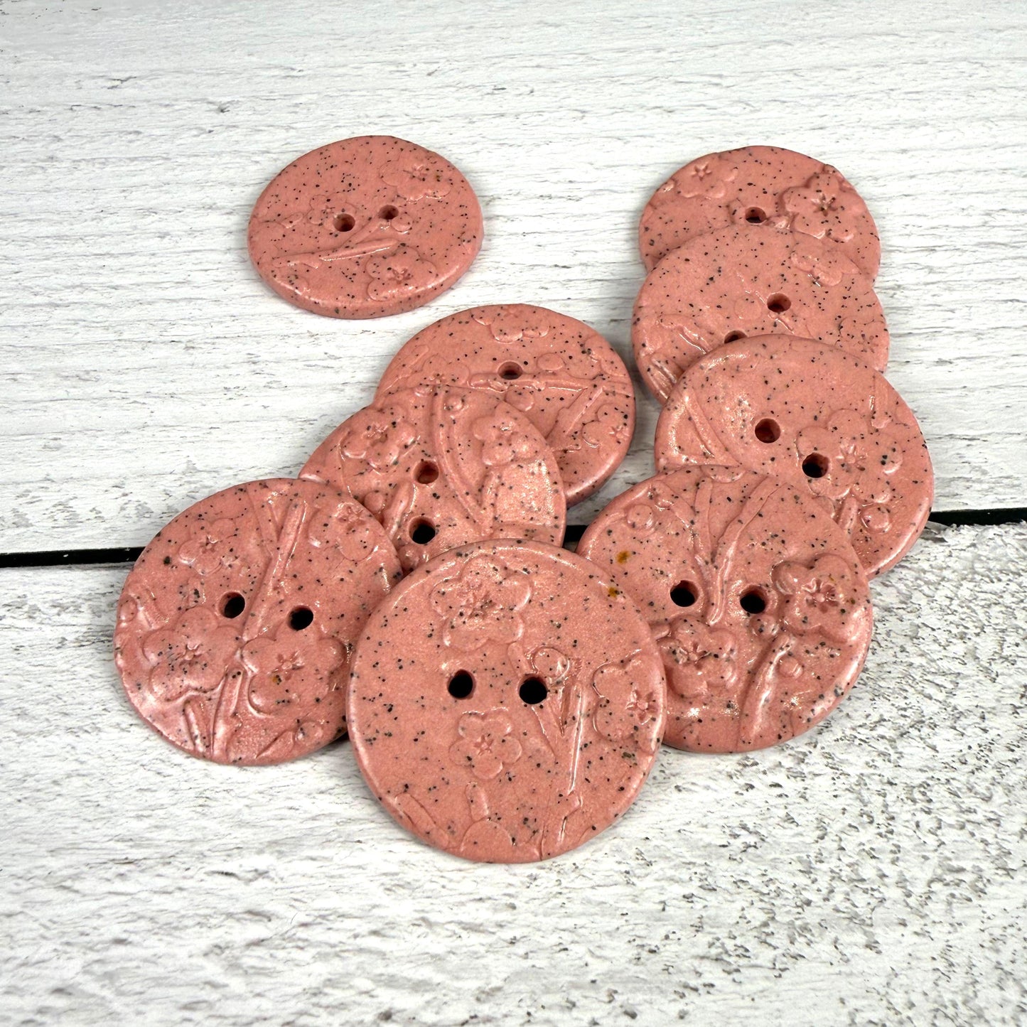 3 Pink Cherry Blossom Speckled Porcelain Buttons