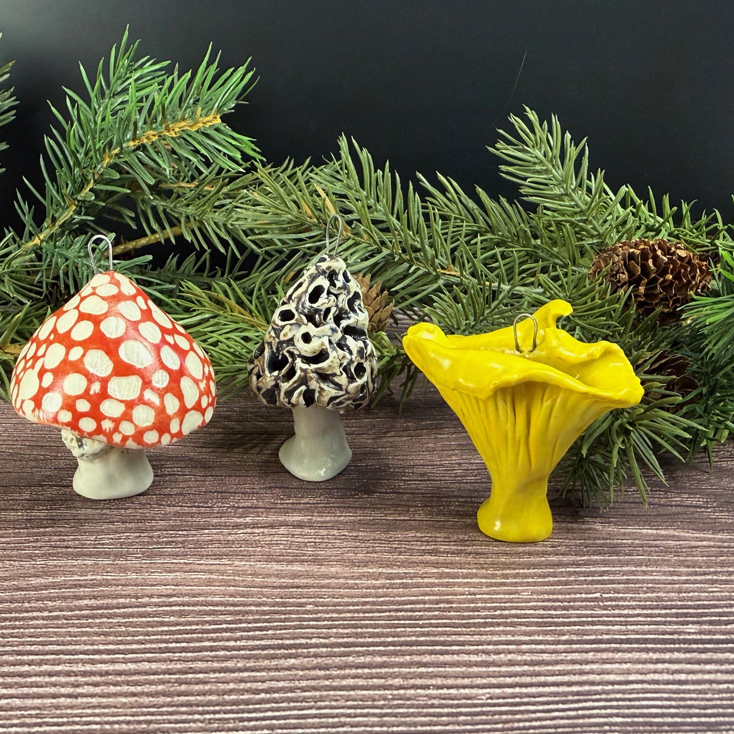 Set of 3 Ceramic Mushroom Ornaments
