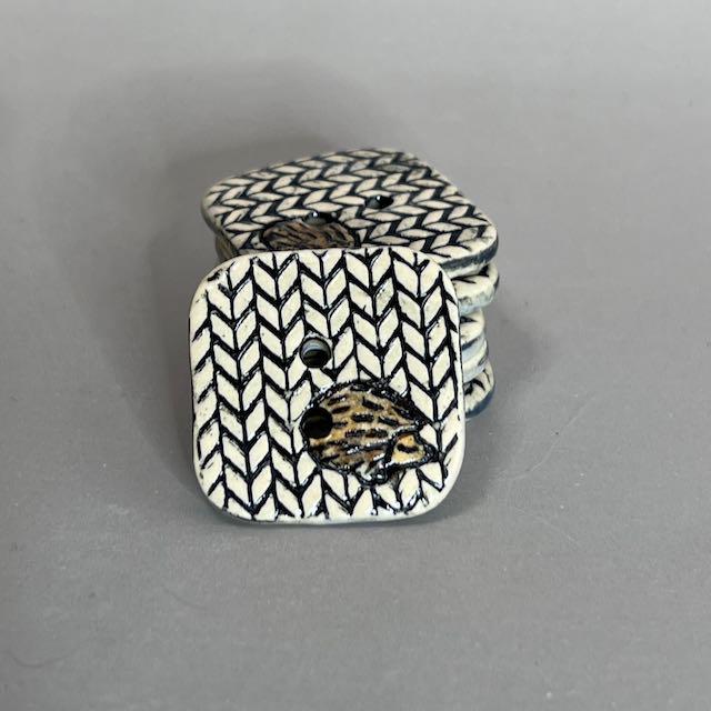 Hedgehog on Knit Square Ceramic Button