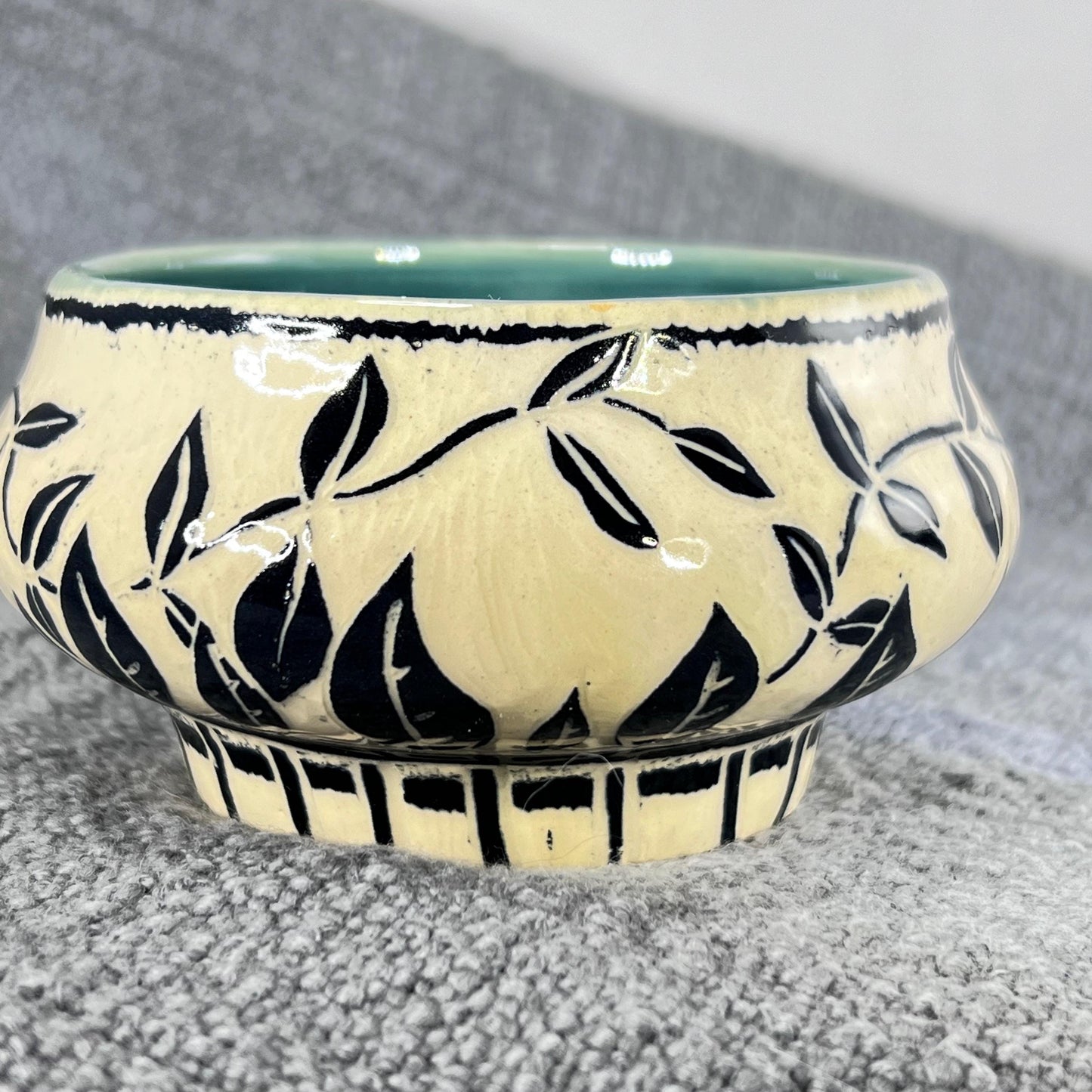 Small Decorative Sgraffito Bowl with Blue Liner Glaze