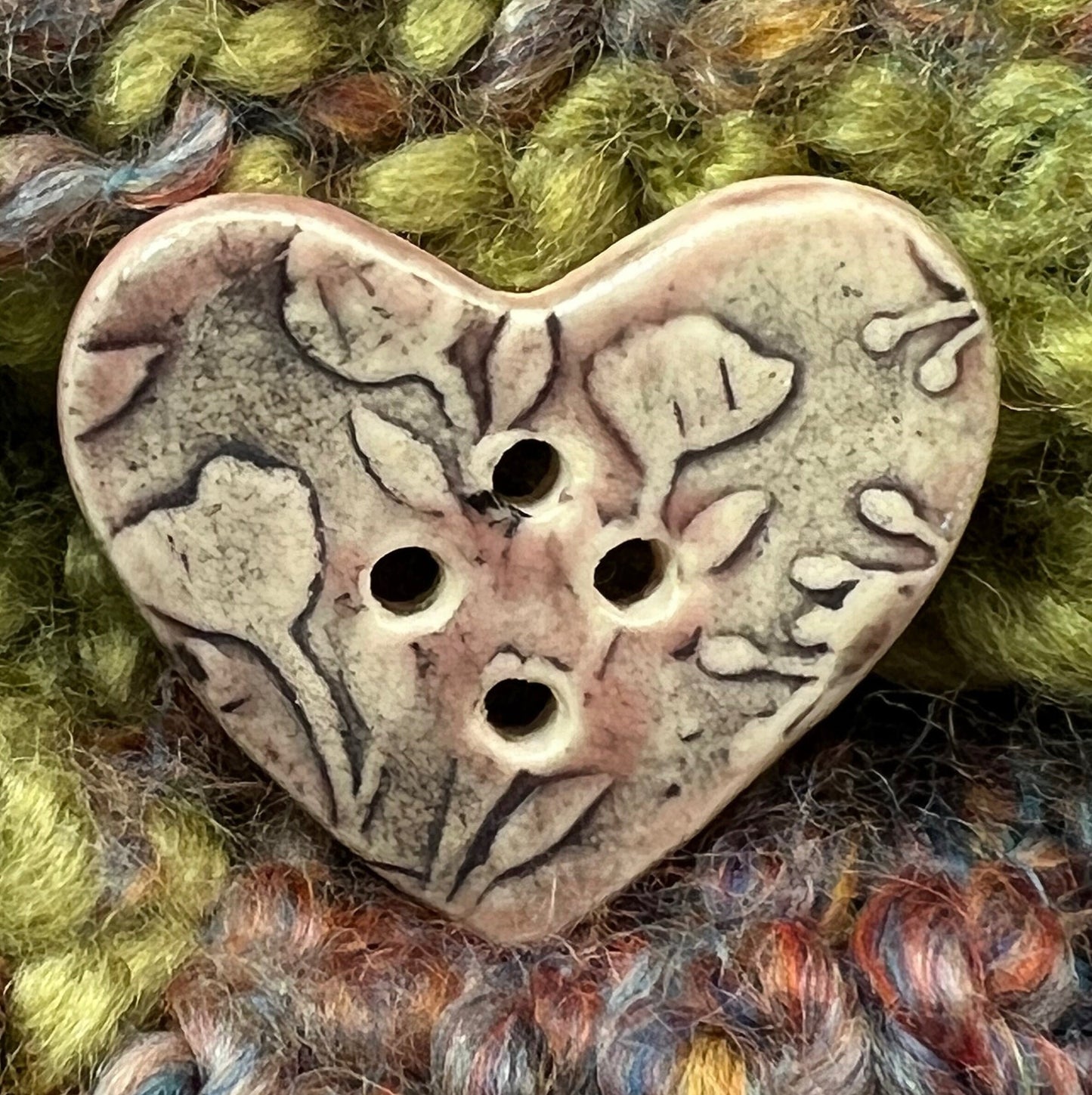 Old Fashion Floral Hearts Pink, White, and Black Ceramic Buttons