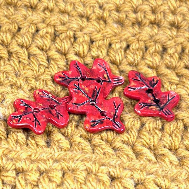 Red Leaf Shaped Ceramic Button