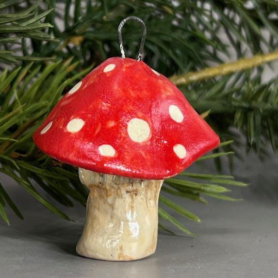 Red and White Mushroom Ceramic Ornament #3