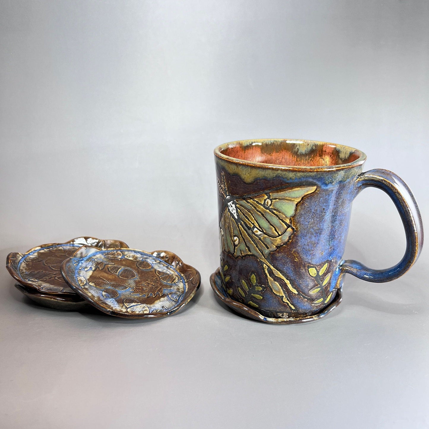 Brown and Blue Fall Acorn Stoneware Teabag Holder/ Spoon Rest