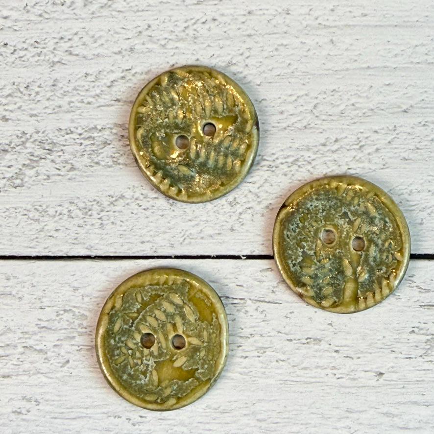 Small Spring Ferns with Green and Gold  2 Hole Round Buttons