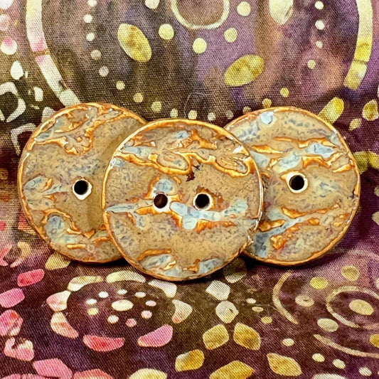 Set of 3 Brown Round Ceramic Buttons with 2 Holes