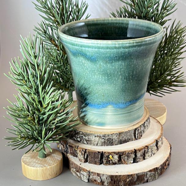 Layers of Blue and Green  9 ounce White Stoneware Tumbler