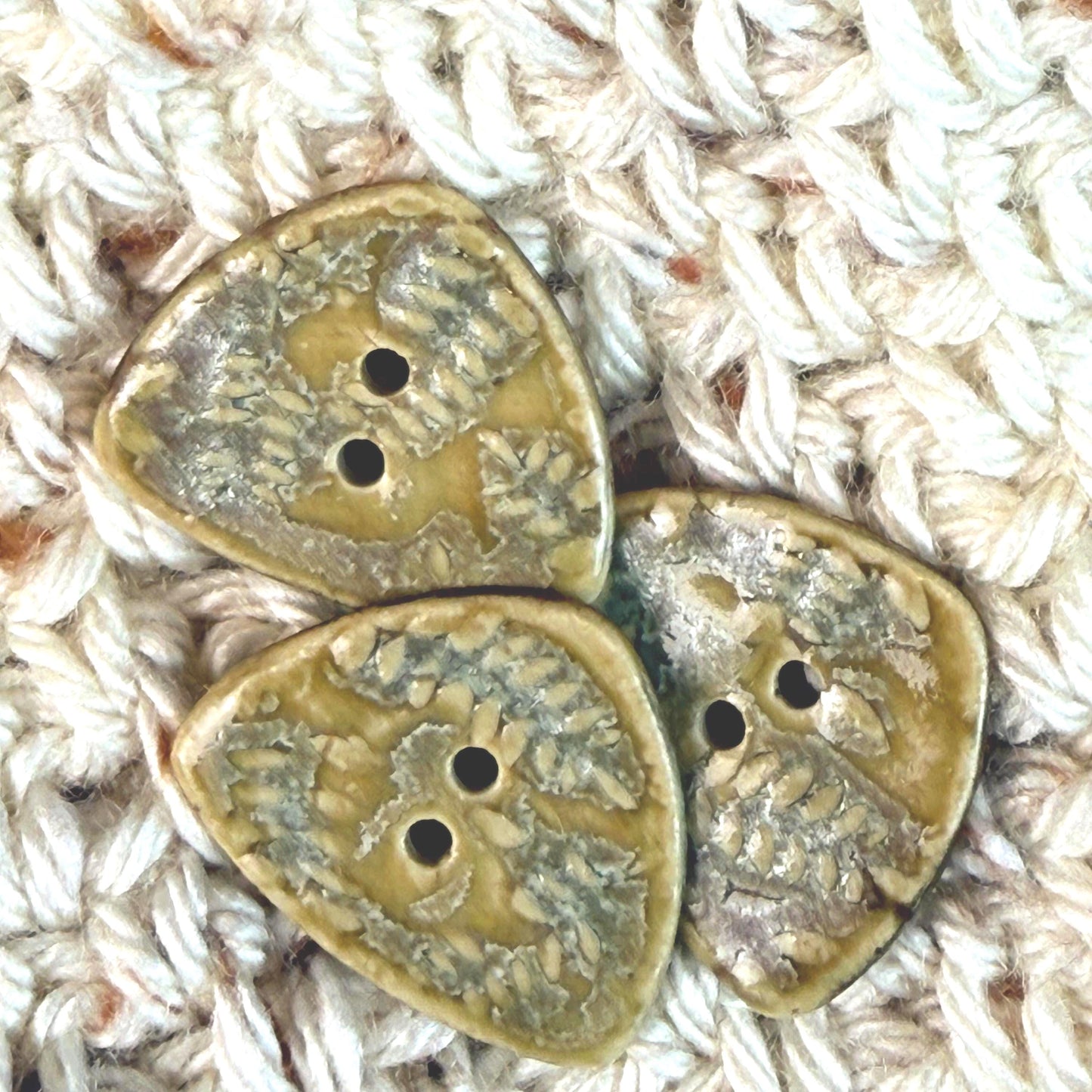 Spring Ferns with Green and Gold  2 Hole Small Triangular Buttons