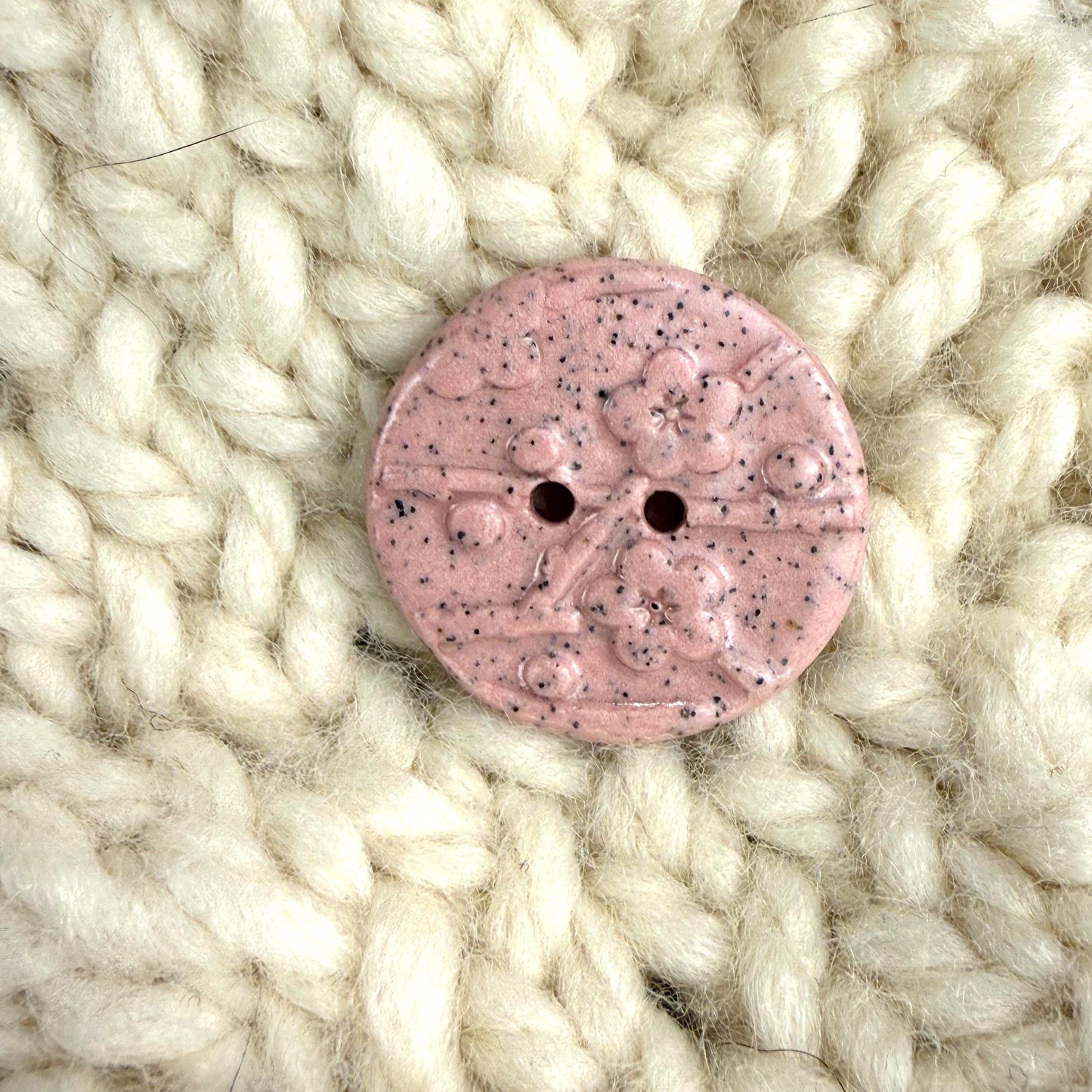 3 Light Pink Cherry Blossom Speckled Porcelain Buttons