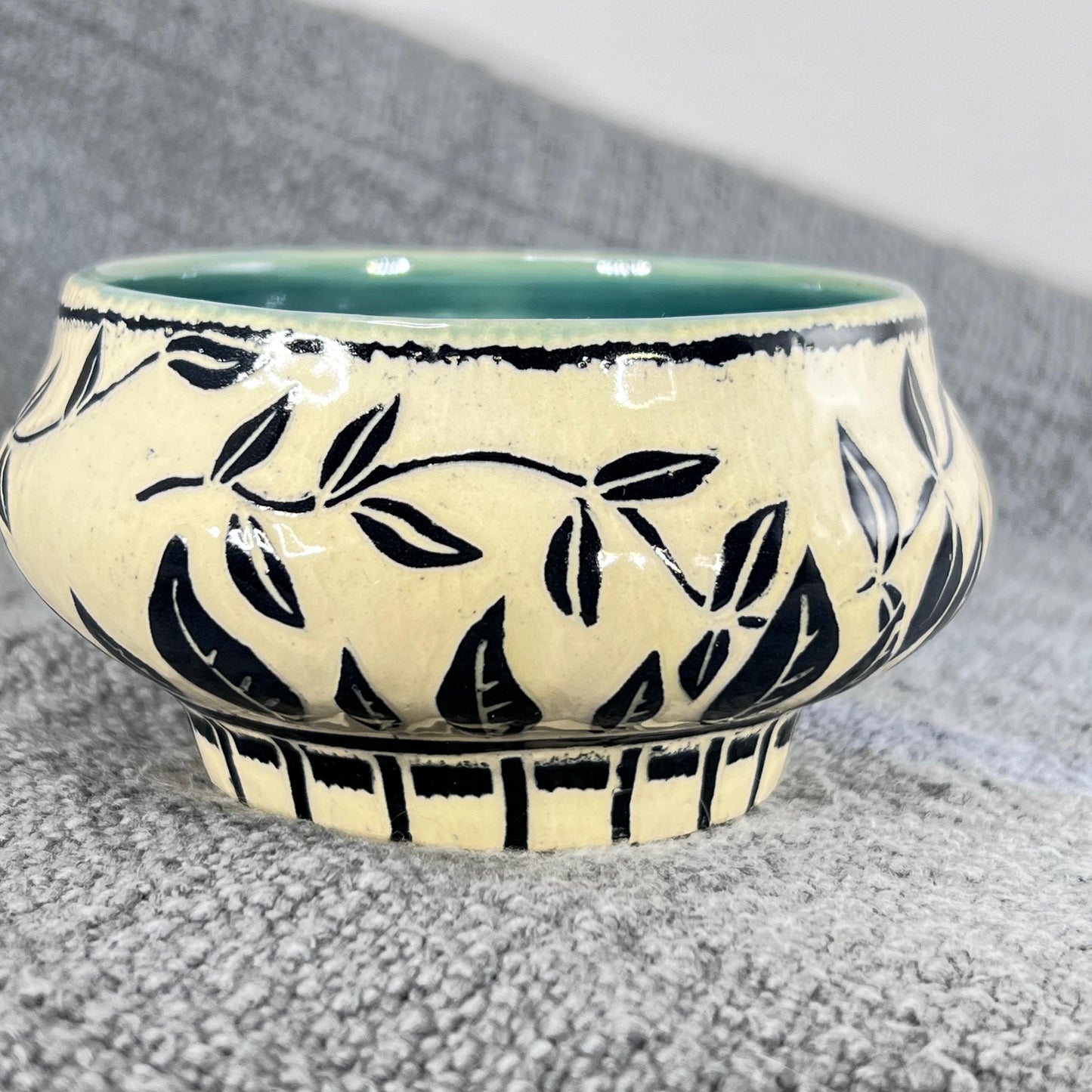 Small Decorative Sgraffito Bowl with Blue Liner Glaze