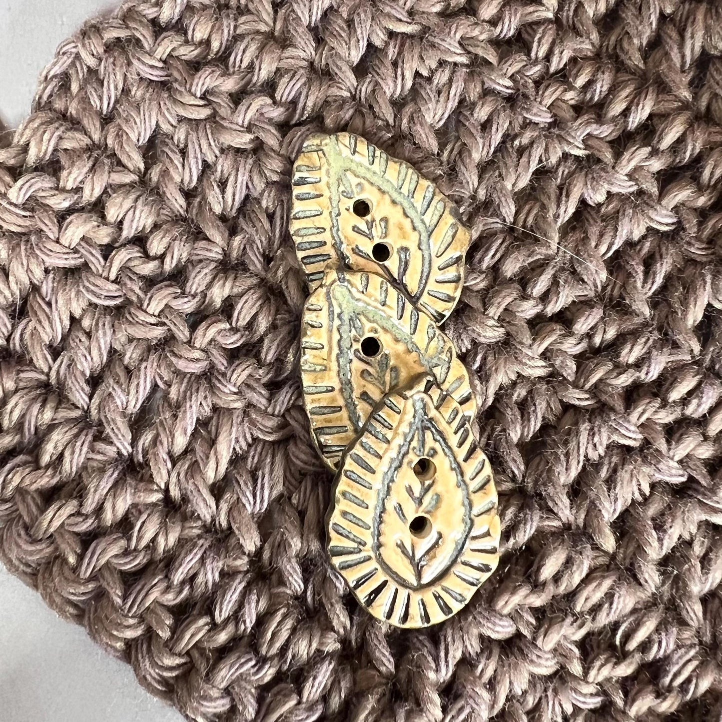 Natural Paisley with Dark Green Details Teardrop Shaped Ceramic Button