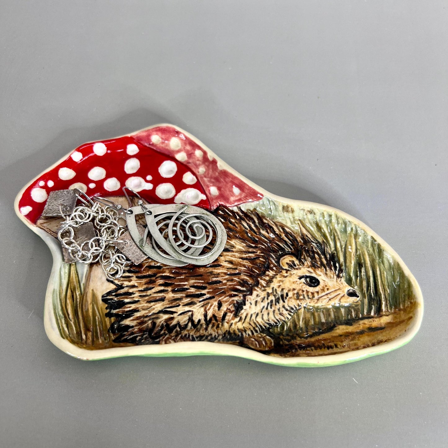 Hedgehog and Mushroom Trinket Dish/Tray/ Ring Dish/Spoon Rest