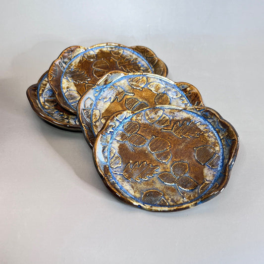 Brown and Blue Fall Acorn Stoneware Teabag Holder/ Spoon Rest