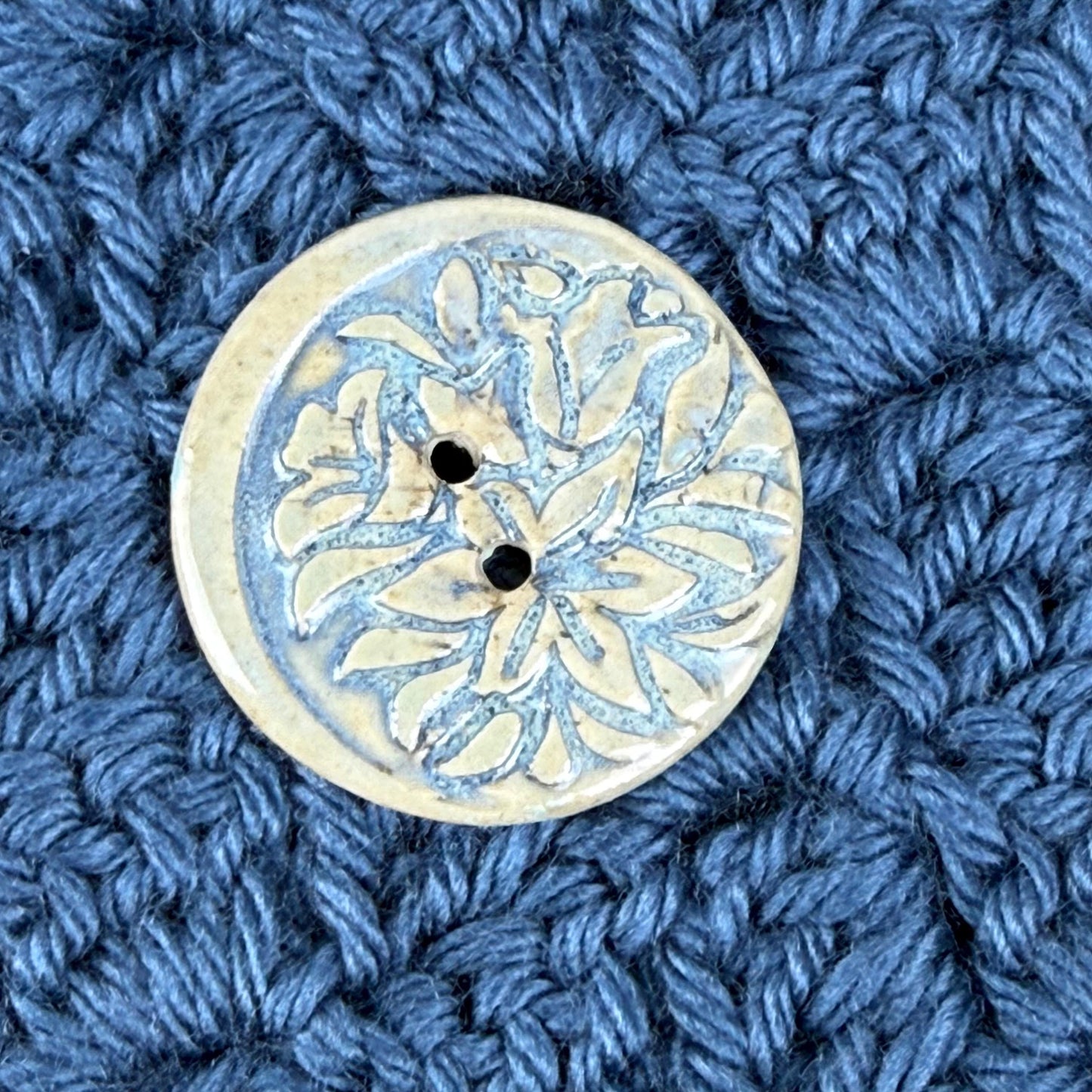 White and Blue Lily Ceramic Button