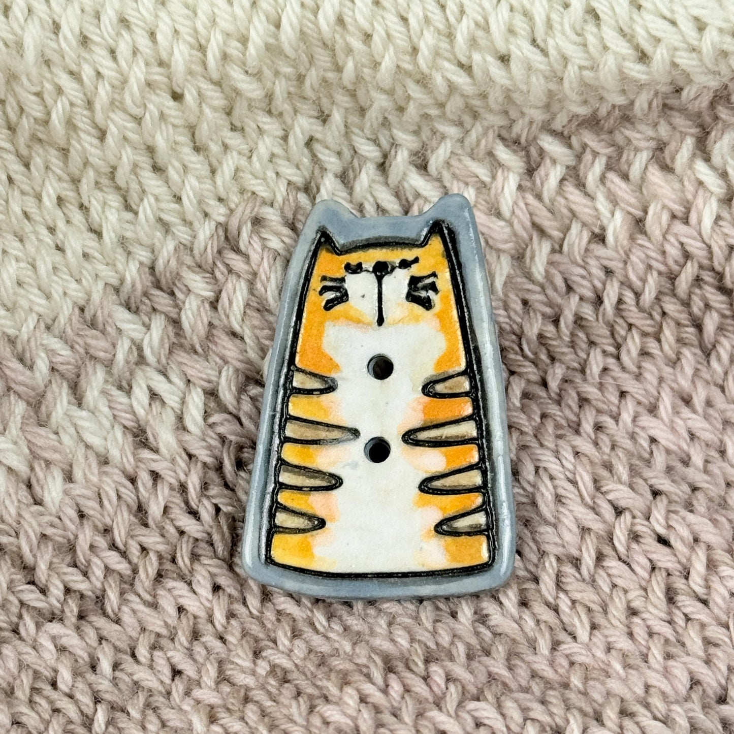 Orange Tiger Kitty Ceramic Button