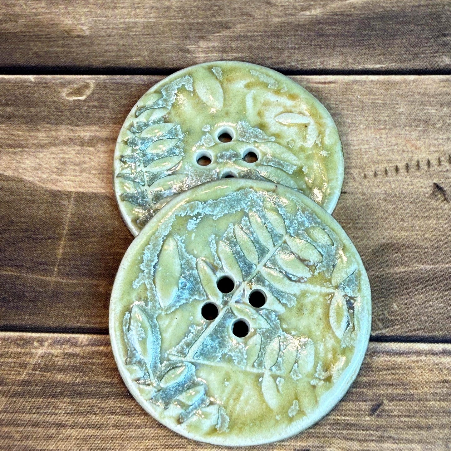 Large Spring Ferns with Green and Gold 4 Hole Round Buttons
