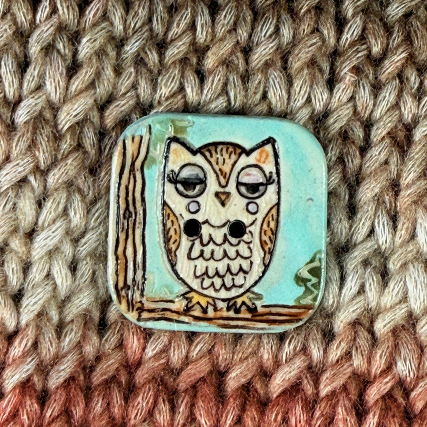 Retro Owl and Hedgie Square Ceramic Buttons