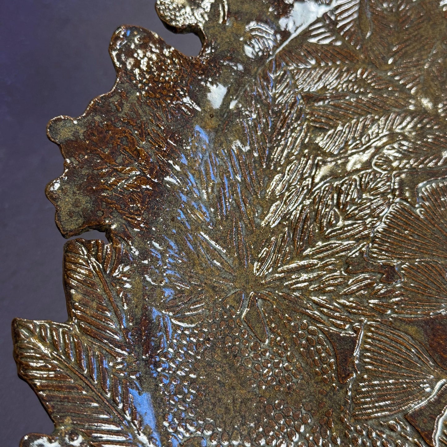 Large Brown and Green Leaf Organic Shaped Serving Plate/Platter