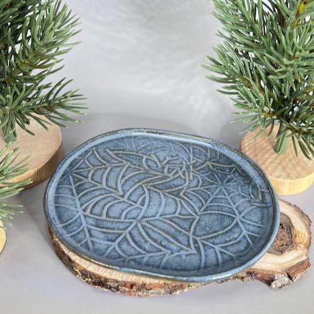 Small Dark Blue Oval with Spider Web Texture Trinket Tray/Teabag Holder/ Spoon Rest
