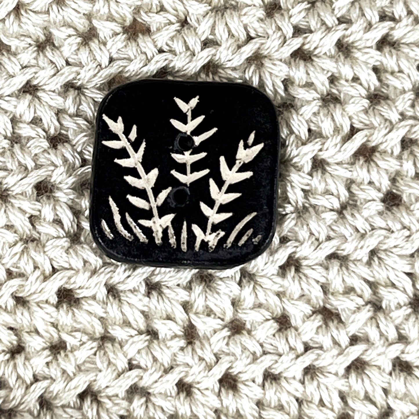 Black and White Sgraffito Plant Square Button