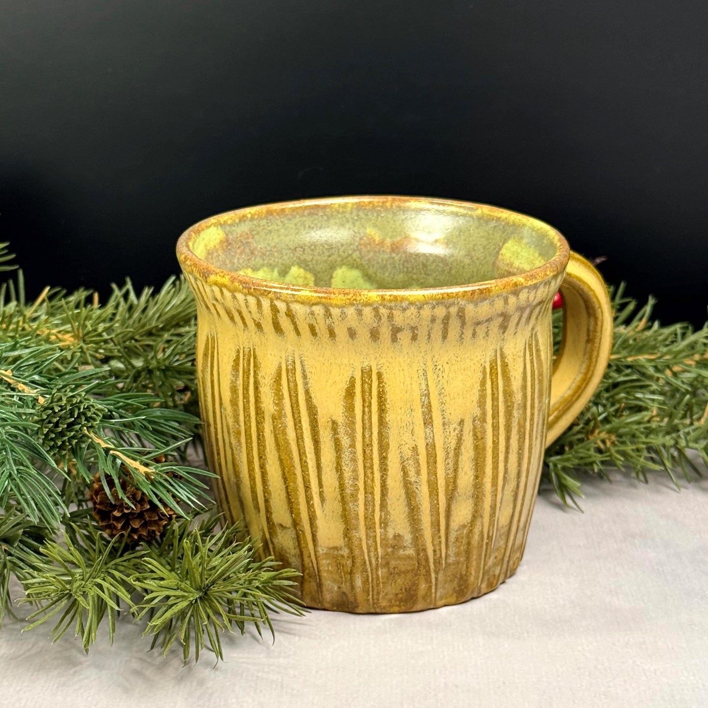 Yellow Ochre and Green Rustic Mug