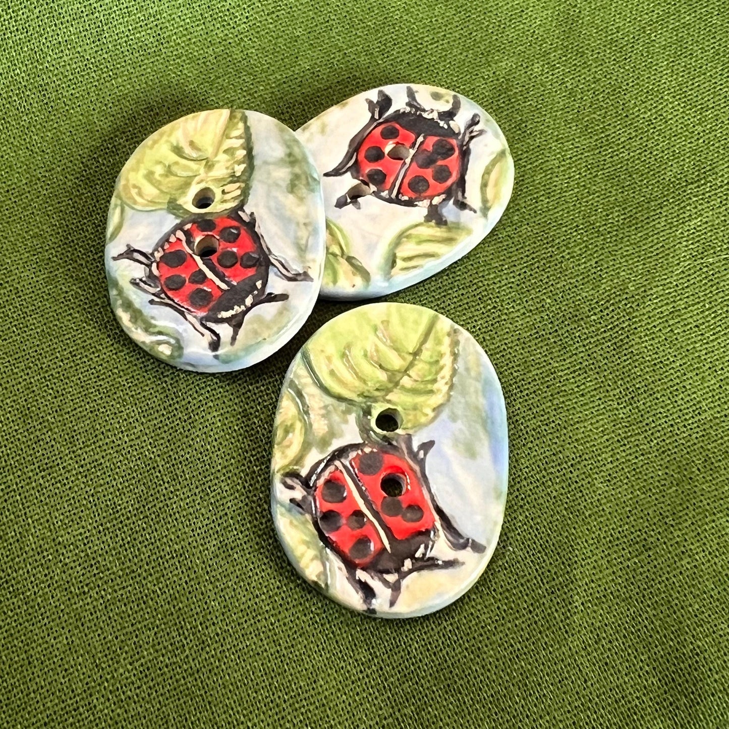 Ladybug in the garden Oval Shaped Ceramic Buttons