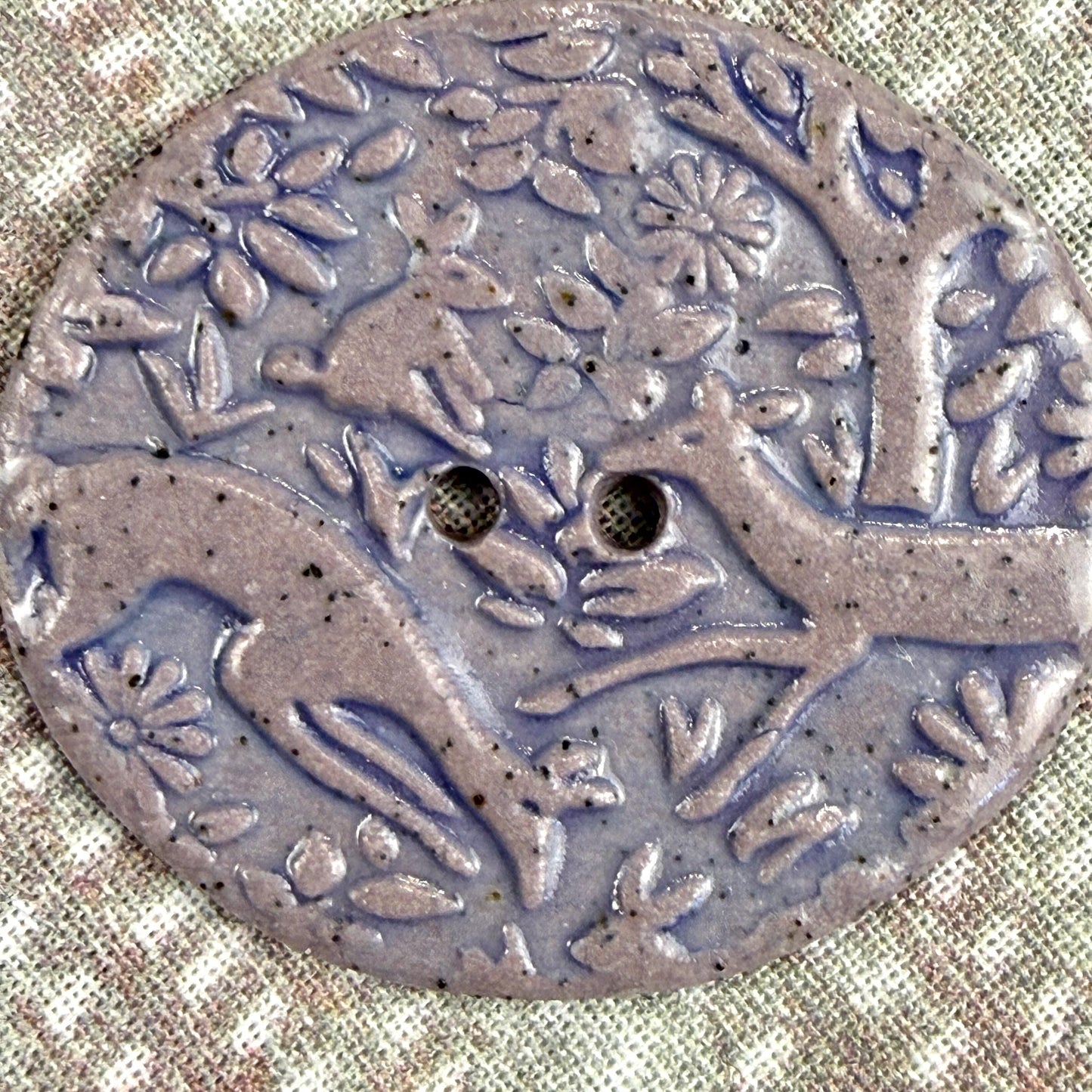 Light Lavender and Indigo Porcelain Woodland Deer Oval Button