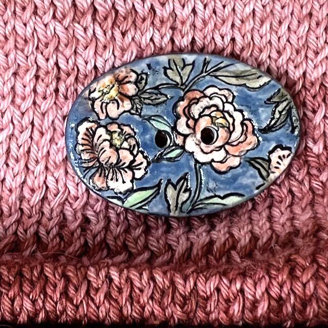 Cottage Garden Flowers on Blue Oval Buttons