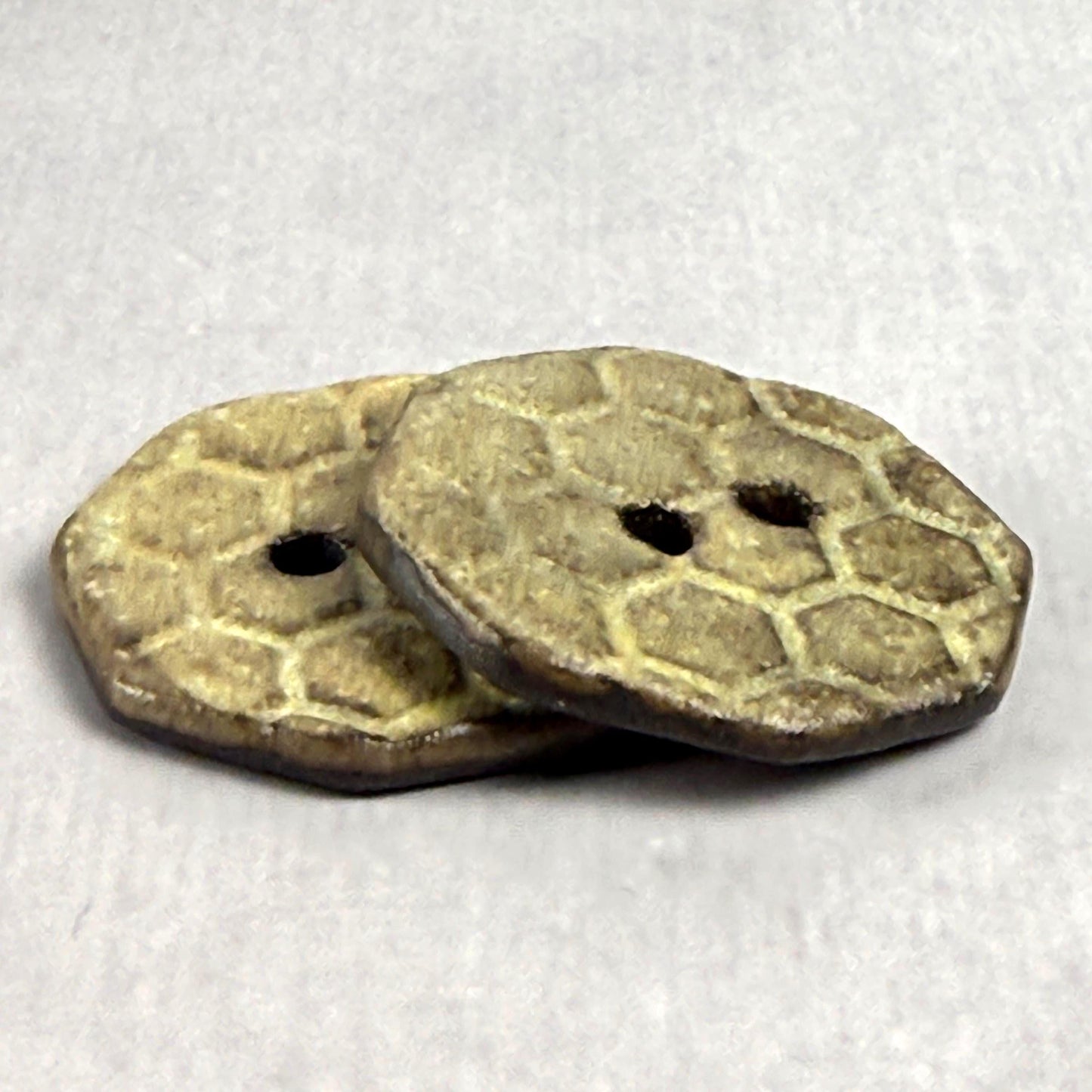 Golden Yellow Bee Hive Pattern on Black Porcelain Octagon Shaped Button
