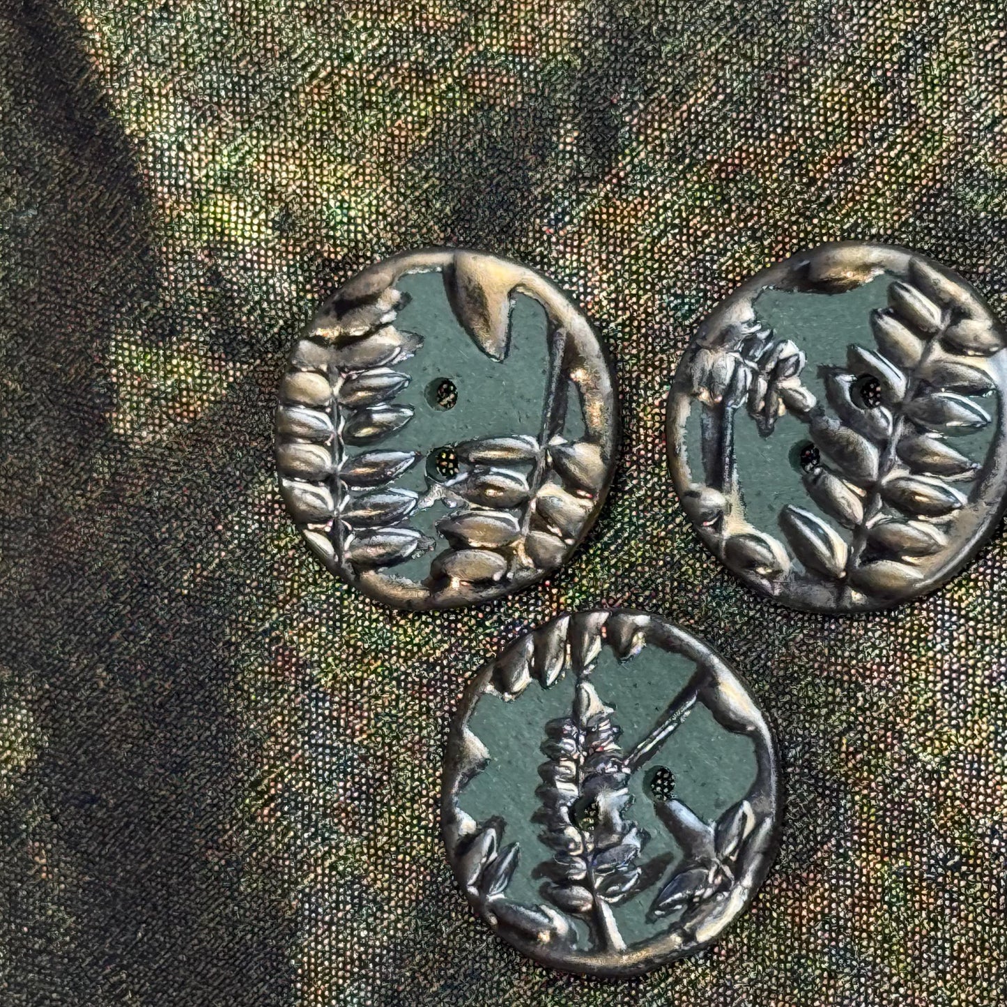 Gold Fern Leaves on Green Porcelain Round Buttons