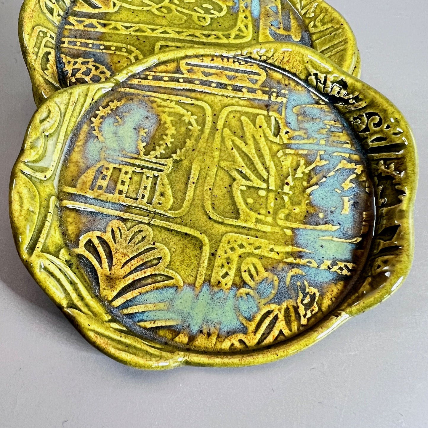 Succulent Patterned Stoneware Teabag Holder/Spoon Rest