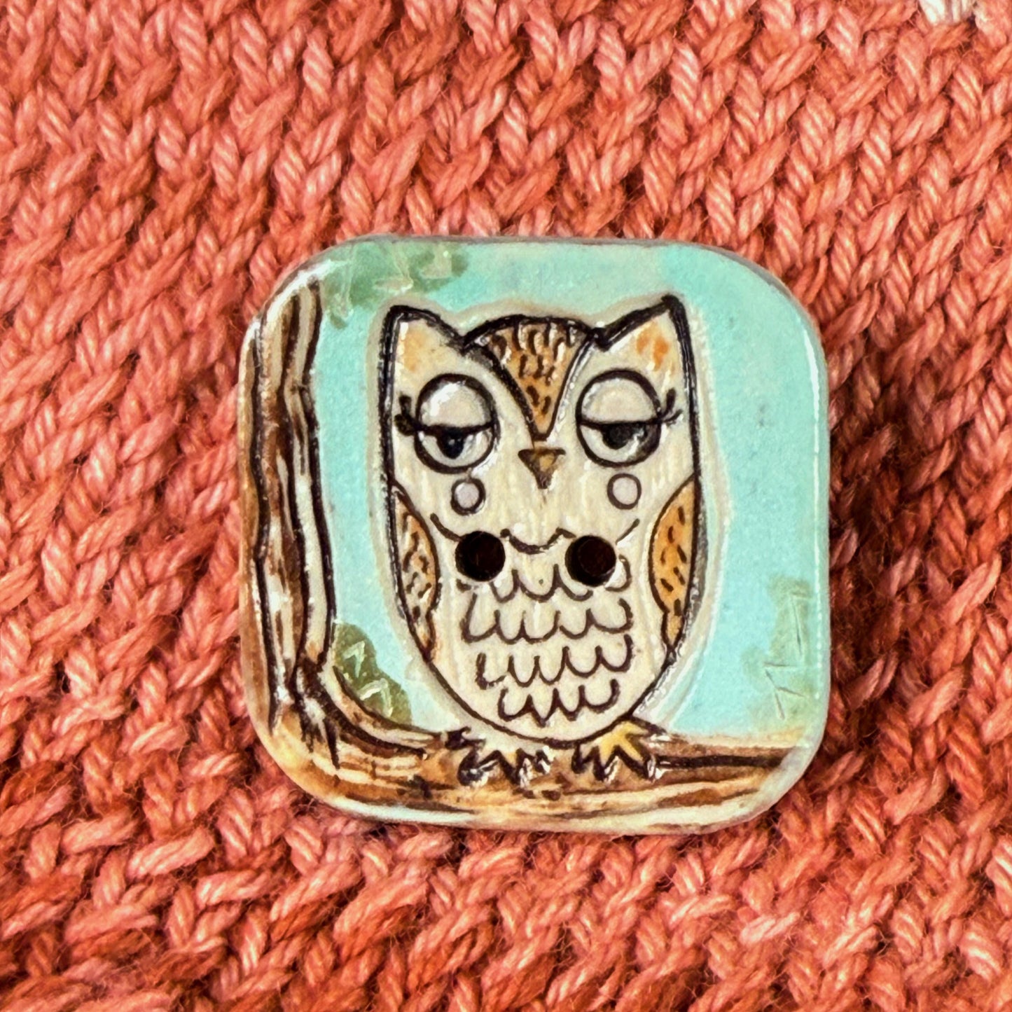 Retro Owl and Hedgie Square Ceramic Buttons
