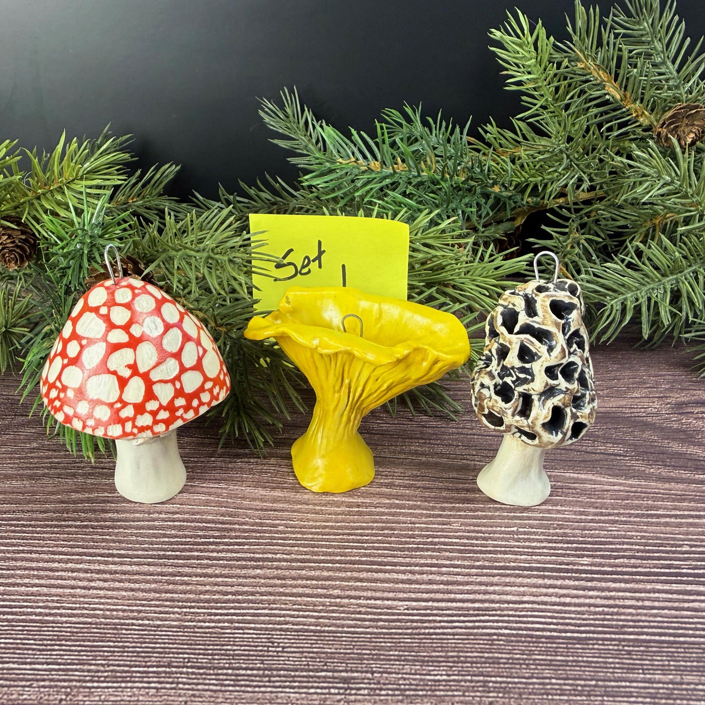 Set of 3 Ceramic Mushroom Ornaments
