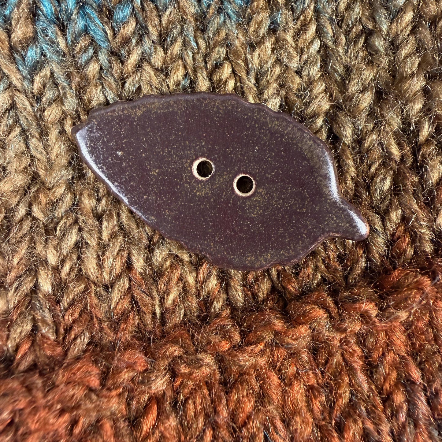 Large Dark Brown Leaf Ceramic Button