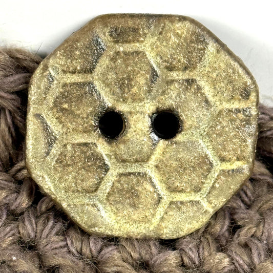 Golden Yellow Bee Hive Pattern on Black Porcelain Octagon Shaped Button