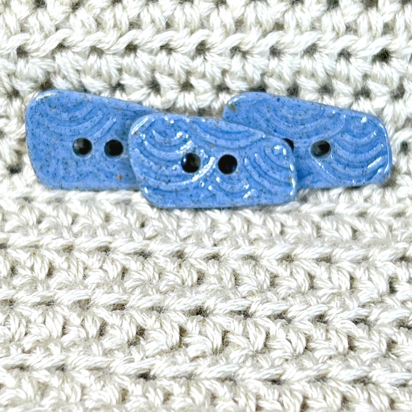 3 Blue Porcelain Wave Patterned Triangular Buttons