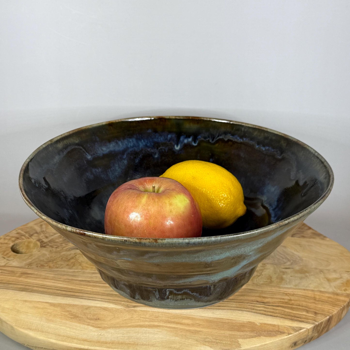 Dark Blue River Run Glazed Stoneware Serving Bowl/Fruit Bowl
