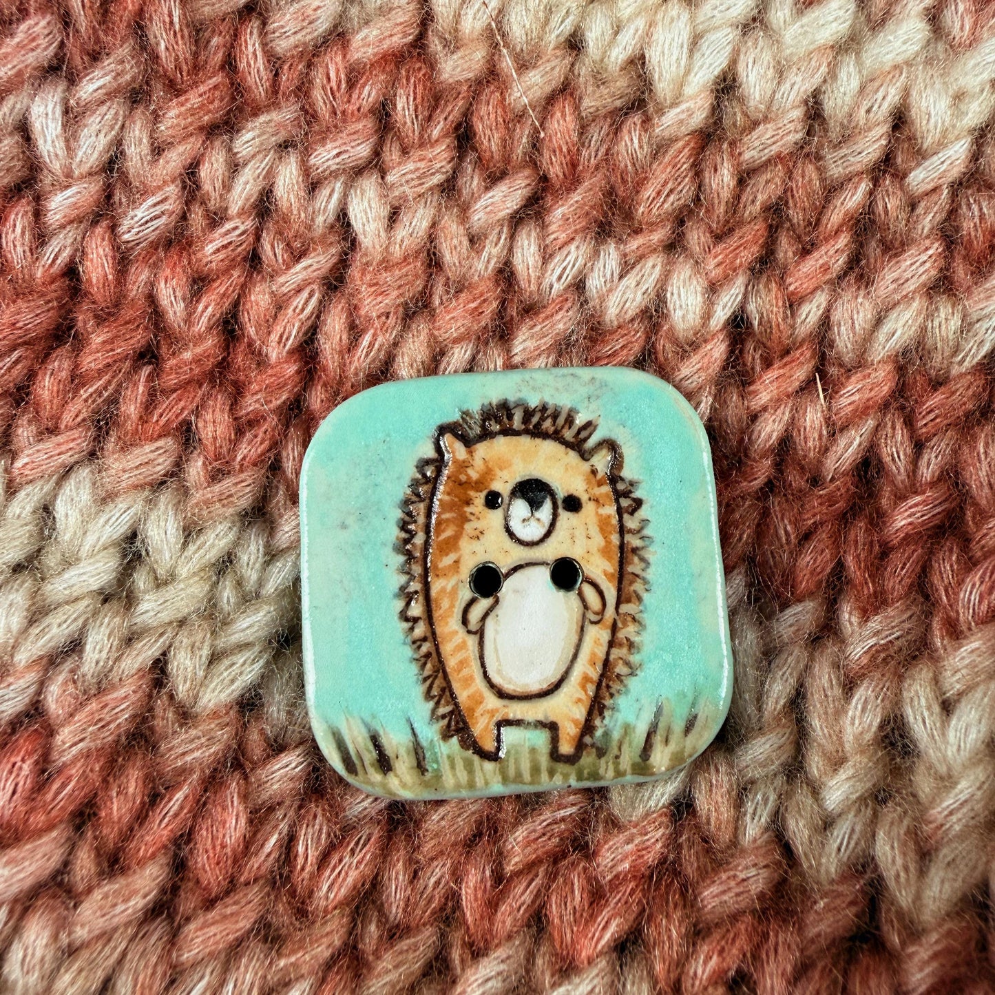 Retro Owl and Hedgie Square Ceramic Buttons