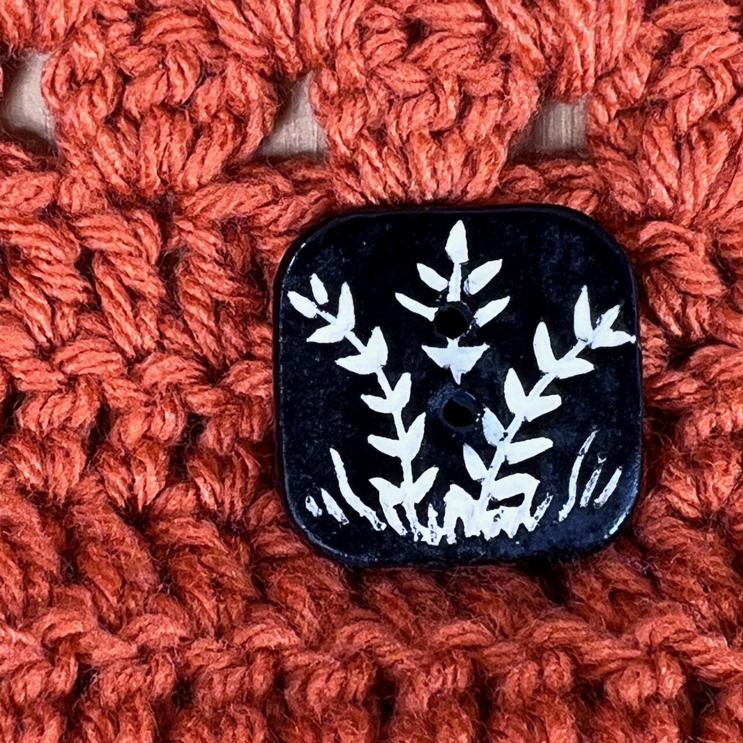 Black and White Sgraffito Plant Square Button
